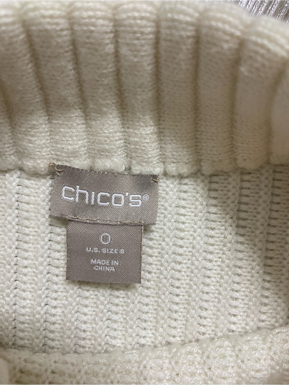 Chico's White Cream Ribbed Turtleneck Sweater